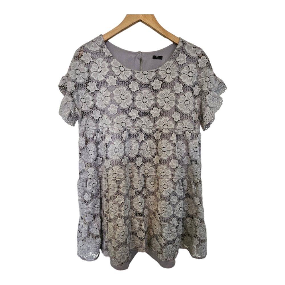 Prestige by Robert Kotas Gray Lace Short Dress Size XL